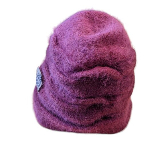 Angora Wool Blend Womens Beanie Hat Cap Magenta One Size Fuzzy Soft Cabincore - Picture 7 of 7
